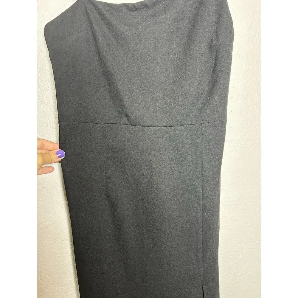 Lulus Shape the Night Black LBD Asymmetrical‎ Midi Dress Bodycon Sleeveless XL